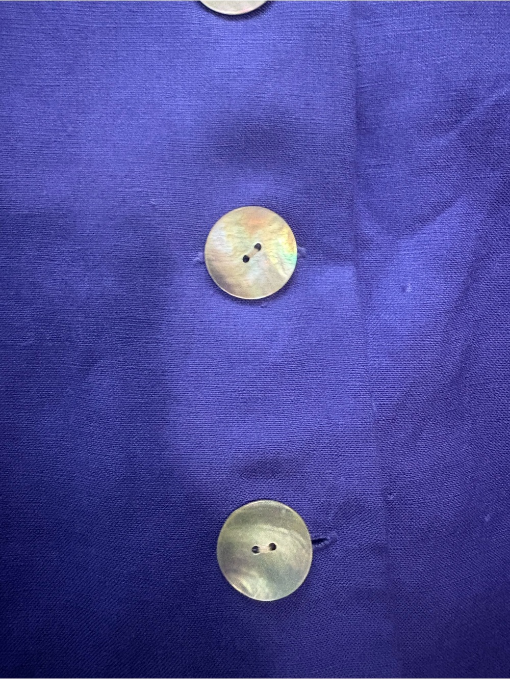 Vintage Linen Dress 12 Petite Indigo Iridescent Button Front - Picture 14 of 15